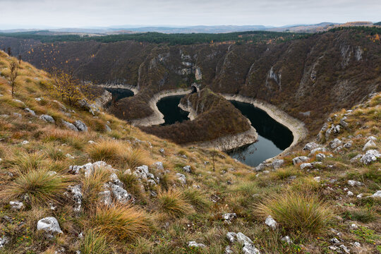 Meander on river Uvac near Sjenica on southern Serbia, special natural reserve, view from Molitva viewpoint