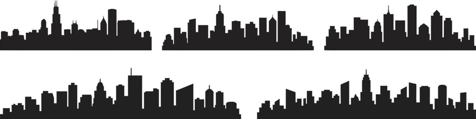 Obraz premium City skyline silhouette at dusk with buildings and skyscrapers standing tall