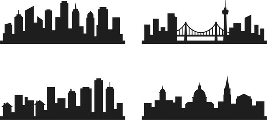 Obraz premium City skylines with buildings and bridge silhouettes in urban landscape