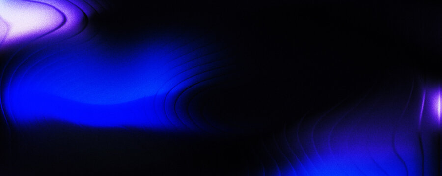 Abstract blue gradient background in dark, shiny liquid with striped effect. Wavy striped glass refraction.