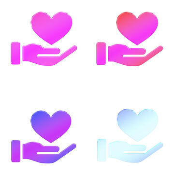 Gradient Icon Set of a Hand Holding a Heart for Charity and Care Concepts