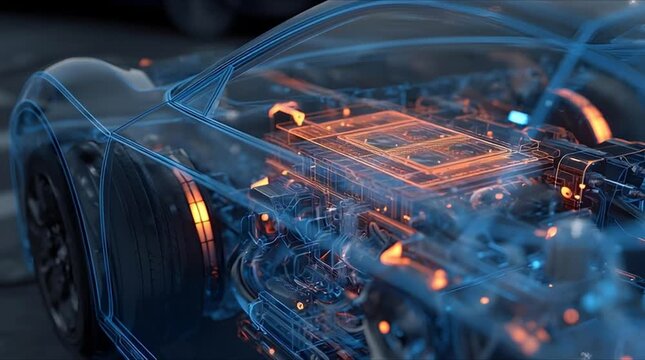 High-tech car engine circuit macro diagnostic simulation (AI Generated)
