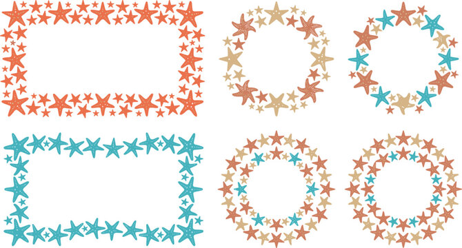 Starfish Frame and Wreath Collection Featuring Coastal Borders, Beach-Themed Decorative Shapes, and Nautical Vector Design Elements