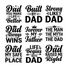 Obraz premium Collection of typographic quotes and phrases about dad and fatherhood on white background