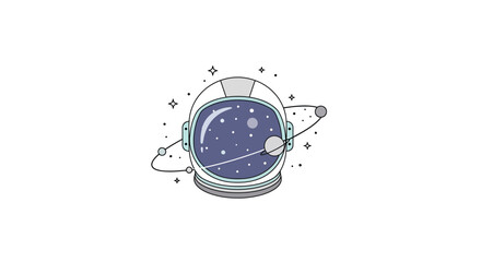 Minimalist vector illustration of an astronaut helmet with space reflection. © Asmaul Husna