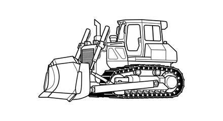 Bulldozer Line Drawing On White Background Construction Machinery Illustration © Sakib