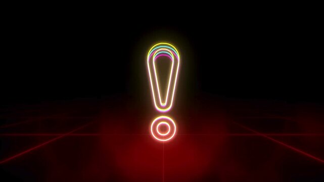 Neon Exclamation Mark Alert Animation - Glowing neon exclamation mark animation representing warning, attention, and notification concepts.