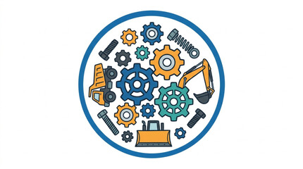 Mechanical engineering components and construction machinery illustration. © kur