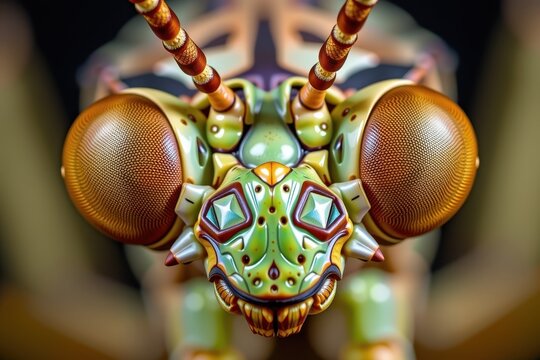 Macro shot captures a praying mantis's detailed face