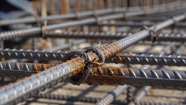 Meticulously laid out and secured rebar grid, showcasing construction reinforcement detail