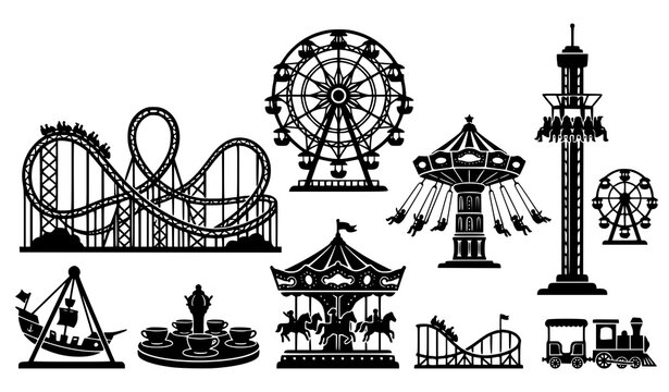 Amusement park ride silhouette vector collection isolated on white background