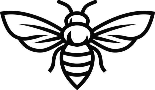 Bee icon with honeybee simple black and white line art