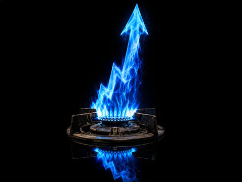 Blaue Gasflamme mit Aufw&auml;rtspfeil als Energiekonzept