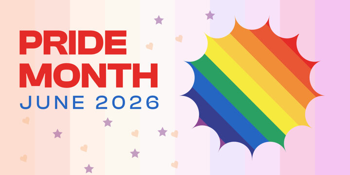 Collage with cut out paper elements for decoration of LGBT events. PRIDE month banner for festival parades, parties, and social events. Colorful rainbow flag on dark background.