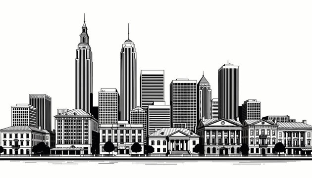 City Skyline Silhouette with Modern and Classical Architecture Illustration
