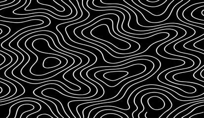 Obraz premium Abstract Topographic Contour Lines Vector Illustration Design in Black and White with Flowing Organic Map Pattern for Modern Minimal Background, Geographic Terrain Line Art Texture.