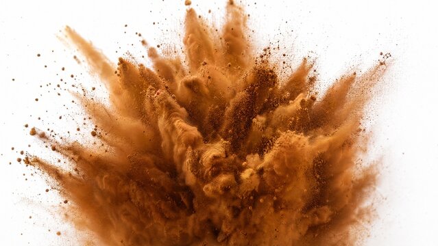 Vibrant brown powder explosion creating a festive and abstract cloud formation.