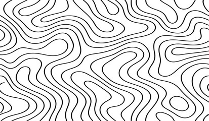 Fototapeta premium Abstract Topographic Contour Lines Vector Illustration Design in Black and White with Flowing Organic Map Pattern for Modern Minimal Background, Geographic Terrain Line Art Texture.