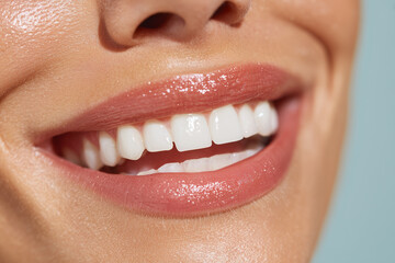 Naklejka premium Beautiful Smile with Perfect White Teeth Close Up Portrait