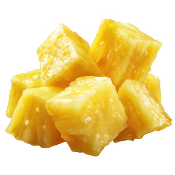 Freshly cut pineapple chunks isolated on transparent background