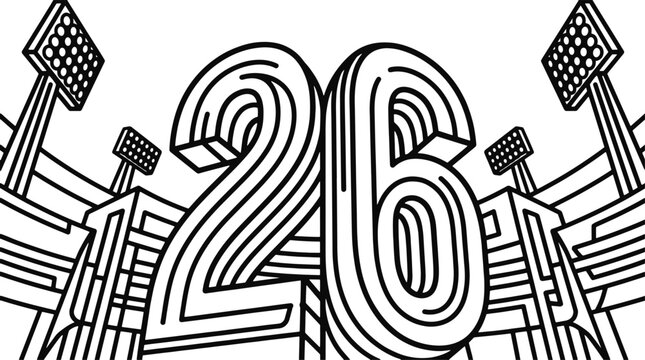 Stadium illustration, sports graphic, football field, 26 number