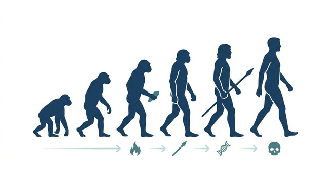 Human evolution timeline showing progression from ape to modern man.