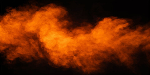 A dramatic abstract nature background of a burning flame and orange smoke against a dark night sky at sunset © Kazim