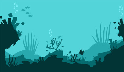 Underwater coral reef silhouette vector background © SWG ART