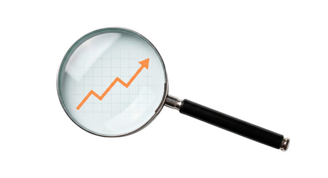 Magnifying Glass Enlarging A Generic Upward Growth Chart On White Background
