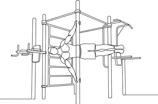 Man Performing Human Flag Exercise on a Smith Machine in a Gym