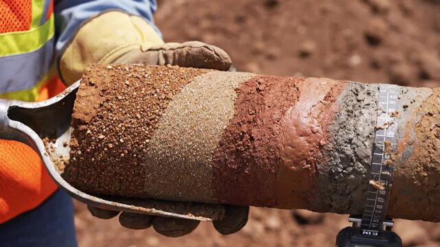 Geotechnical analysis of soil core sample extracted by drilling rig for engineering investigation