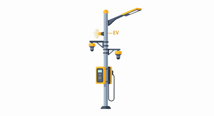 Naklejka premium Smart Street Light Pole with EV Charging Station, Security Cameras, and IoT Sensors Vector Illustration