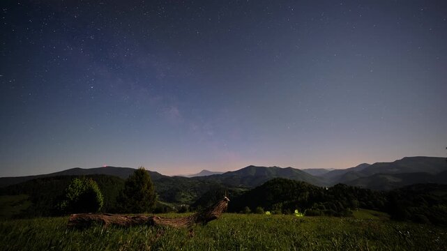 Milky Way Night Landscape Timelapse in Mountains