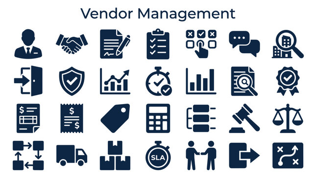 Vendor Management Icons and Symbols Representing Business Operations Strategy Partnership and Efficiency
