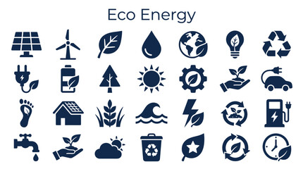 Fototapeta premium Eco energy icons set for renewable power and sustainability concept