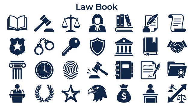 Law Book Icons Collection Graphic Resources Representing Justice Legal System Courtroom And Business Concepts In Flat Design