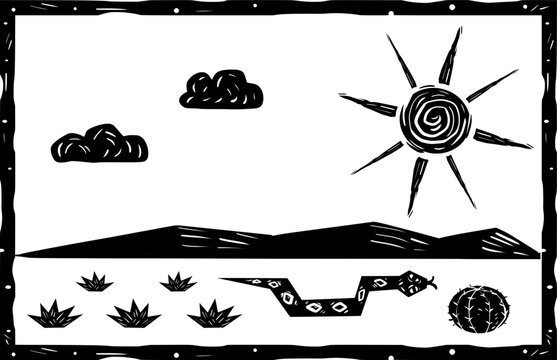 Nordeste Woodcut Desert Landscape Frame
