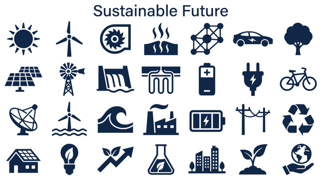 Sustainable future concepts with renewable energy, clean technology, and environmental protection symbols for a greener planet