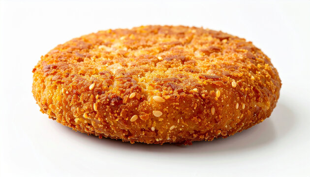 Vegan sesame coated cutlet, isolated on white background, healthy eating and plant based nutrition concept. Close-up.