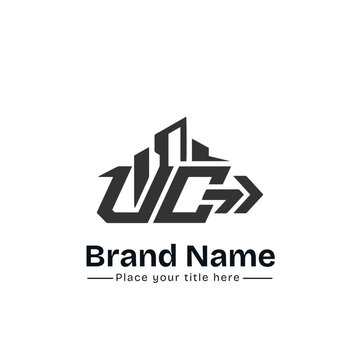 Modern Letter UC Monogram Logo Design with Skyscraper Buildings and Progress Arrow for Financial Tech, Commercial Real Estate, Corporate Brand Identity, and Business Consulting