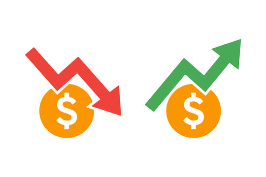 Dollar Currency Icons with Up and Down Arrows for Financial Trends