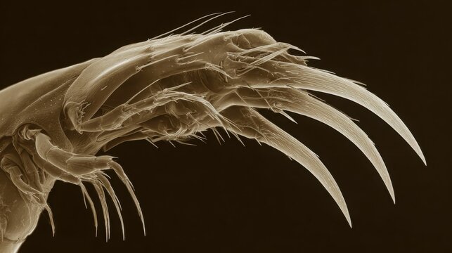 Detailed microscopic view of a flea's piercing mouthparts adapted for blood feeding