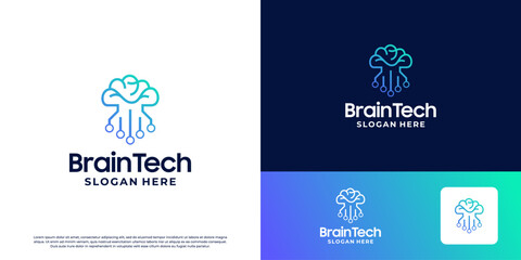 Fototapeta premium Brain circuit, brain tech, digital brain logo design