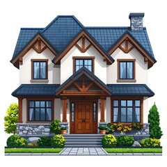 Obraz premium Modern two story family home with porch and garage.