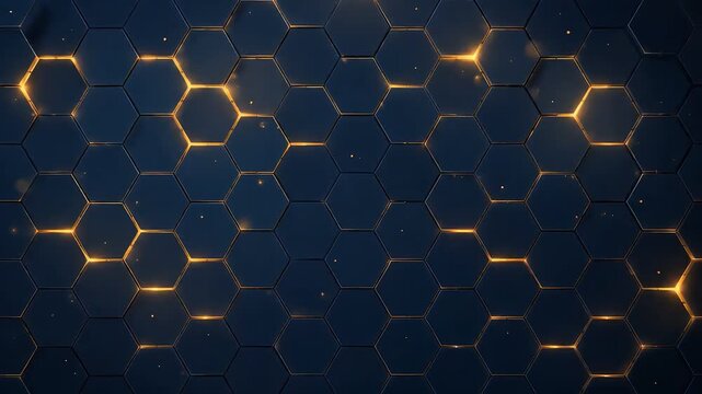 Hexagon Pattern Background for AI Network Concept with Golden Grid Light
