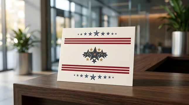 Decorative card with stars and stripes motif on a wooden desk