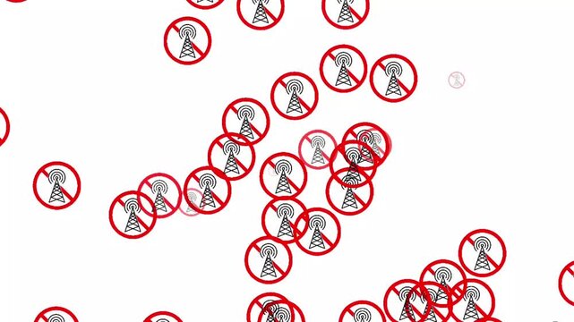 Red Prohibition Sign Over Cell Tower - Disconnected Network Icon