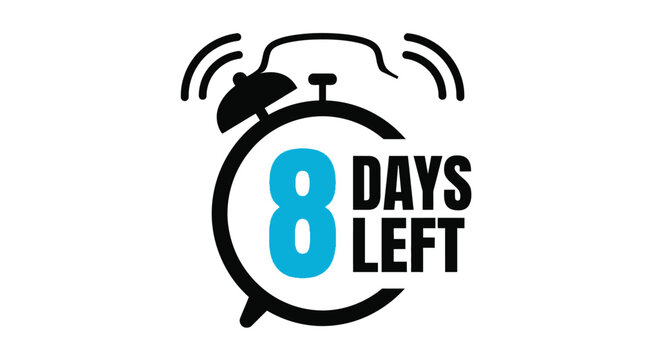 Graphic vector illustration of an alarm clock with the number eight and days left