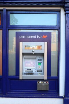 DUBLIN, IRELAND - JULY 6, 2024: Permanent TSB (PTSB) financial services company ATM in Dublin, Ireland.