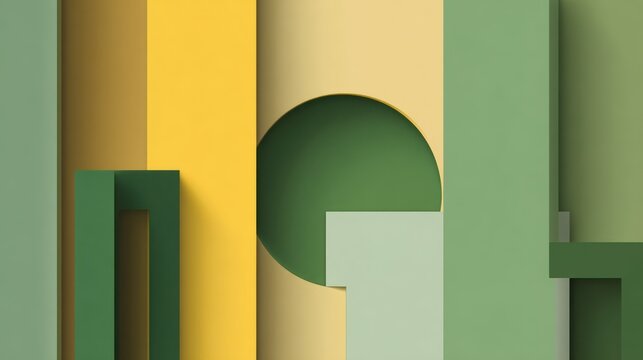 Abstract composition featuring interlocking geometric shapes and layered planes in complementary colors